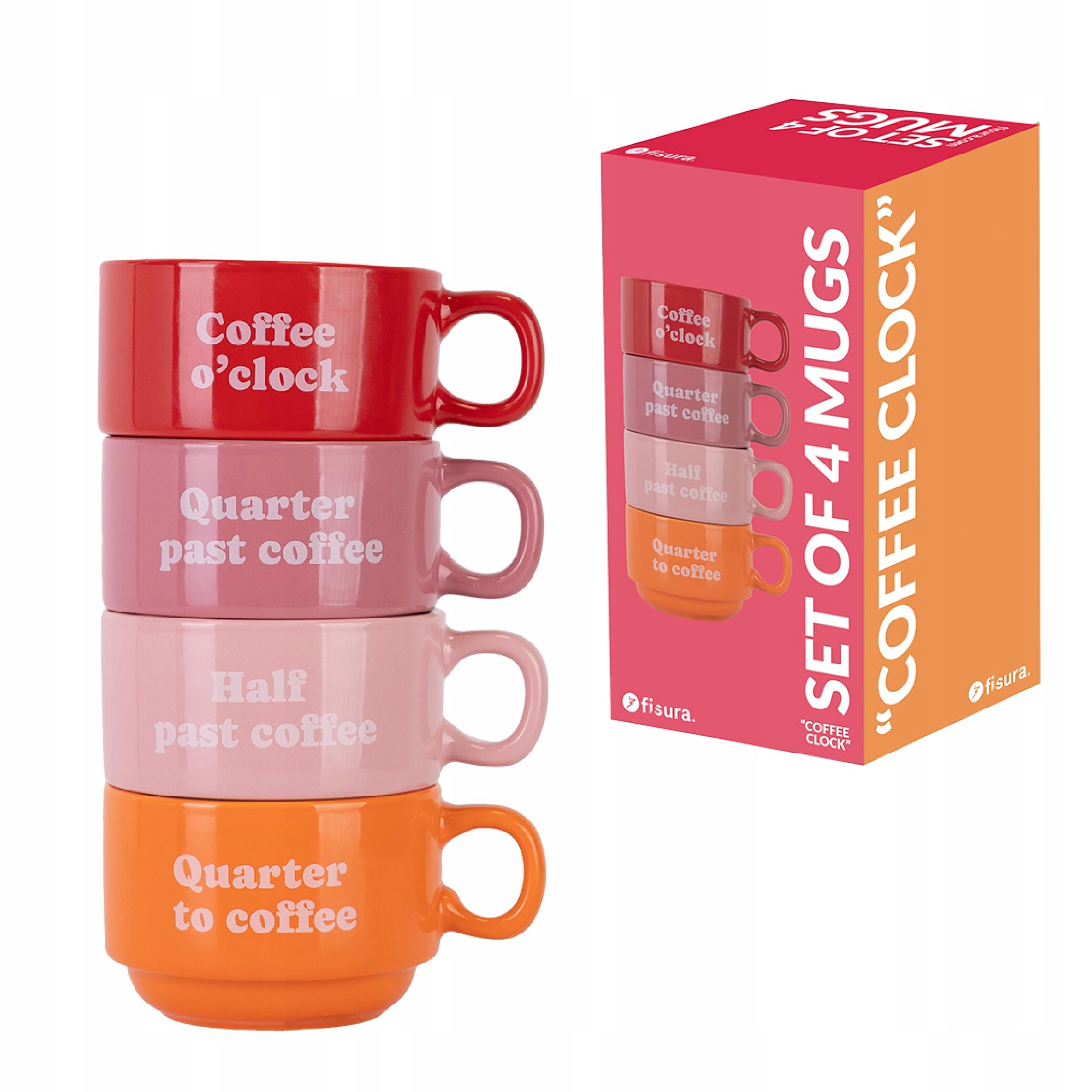 Farebná sada šálok Coffee Clock 4 ks 120 ml