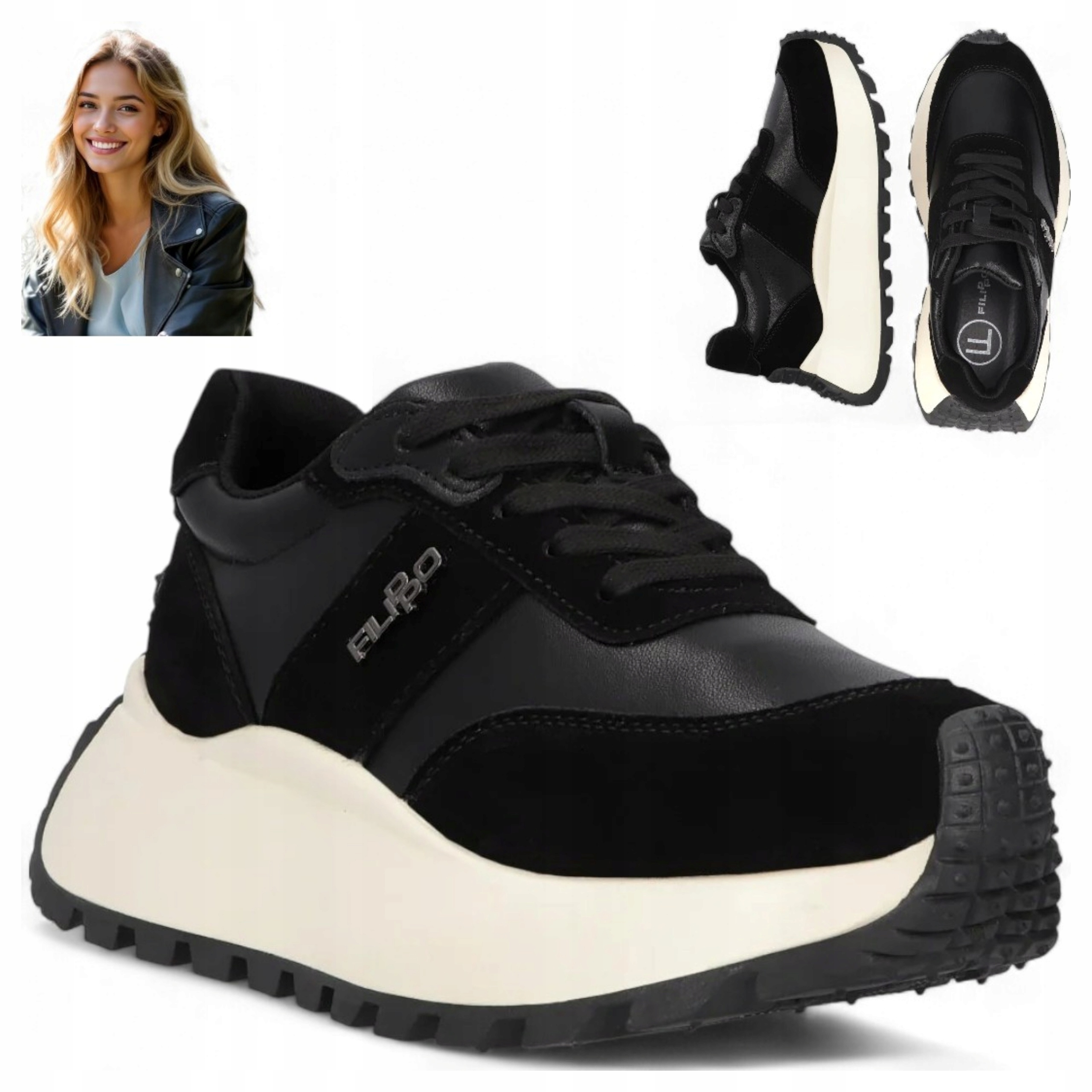 Filippo Polobotky 36 z kůže Dámské tenisky na platformě Sportovní černé