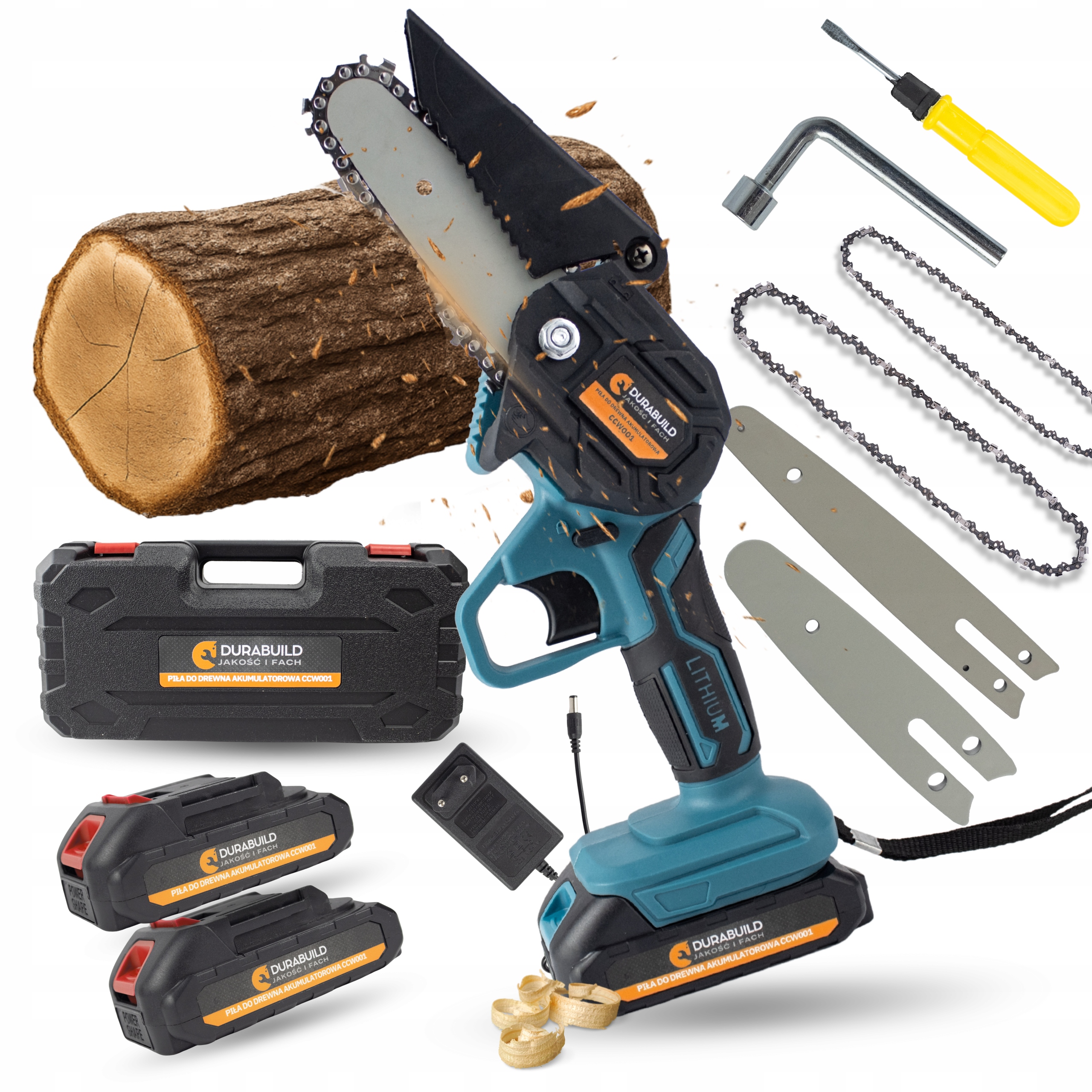 Piła Łańcuchowa Akumulatorowa 6" 4" Pilarka Gałęziówka 2xAKU 21V Zestaw