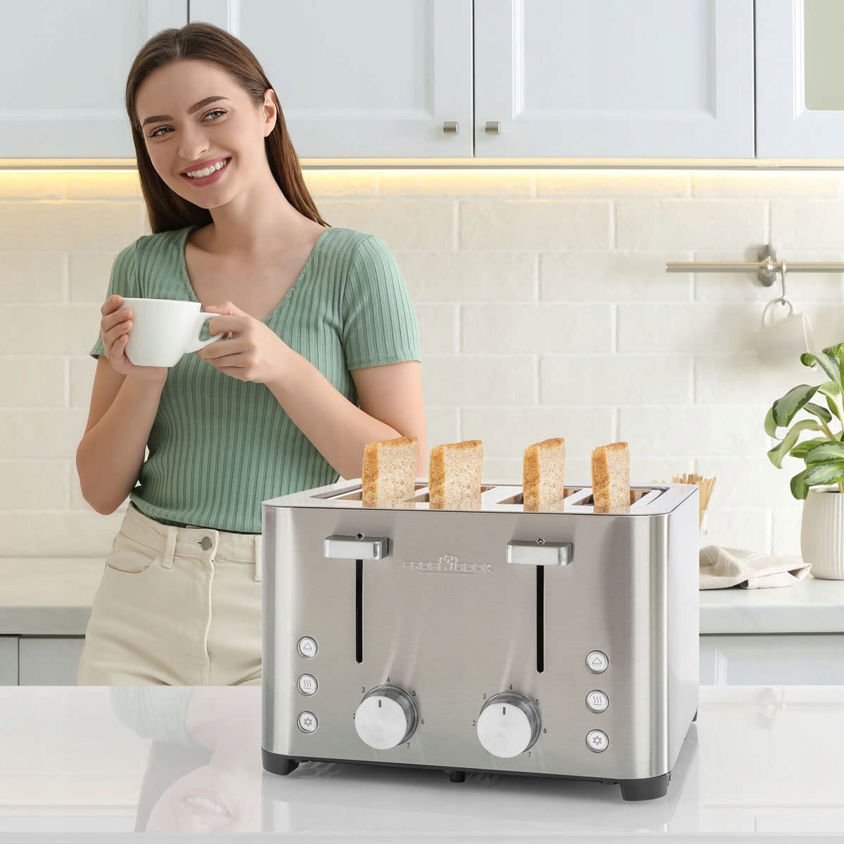 PROFICOOK Toster 4 Kromki Stal Nierdzewna 1500W Szerokie Szczeliny — miniatura 2