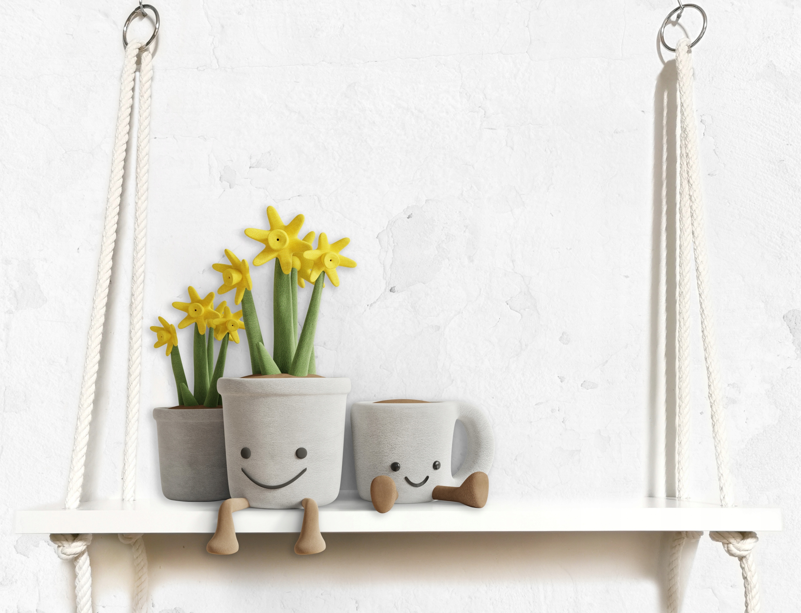 

Wisząca biała półka na sznurkach linach loft 40 cm