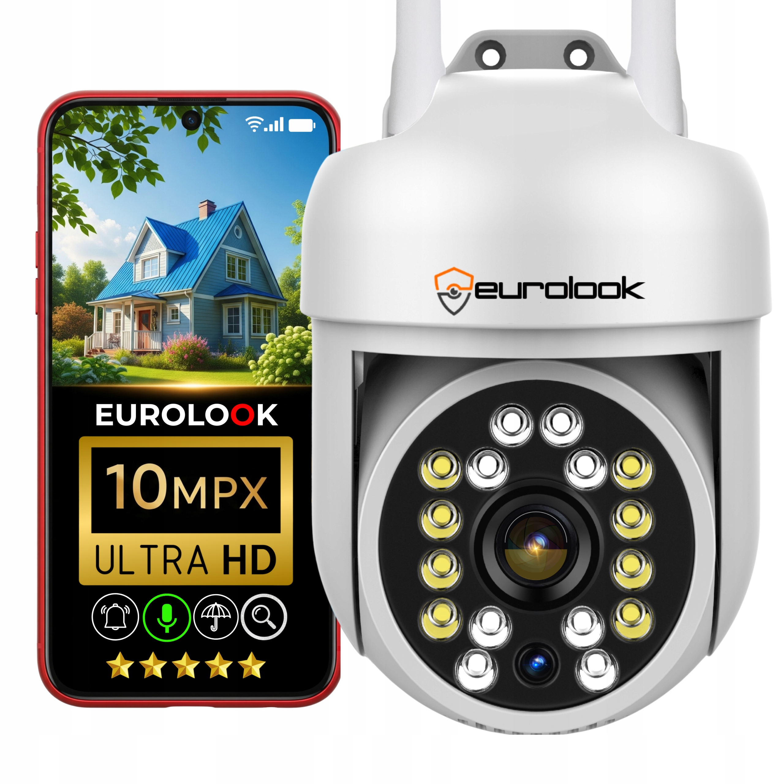 ZEWNĘTRZNA KAMERA IP WIFI OBROTOWA 10MP 4K ULTRA HD APLIKACJA MIKROFON ZOOM
