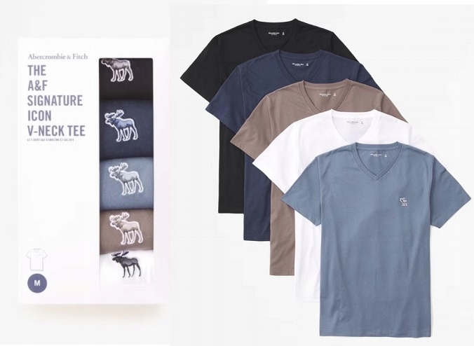 5 x tričko Abercrombie Hollister tričko M 5PAK 5-pack v-neck serek