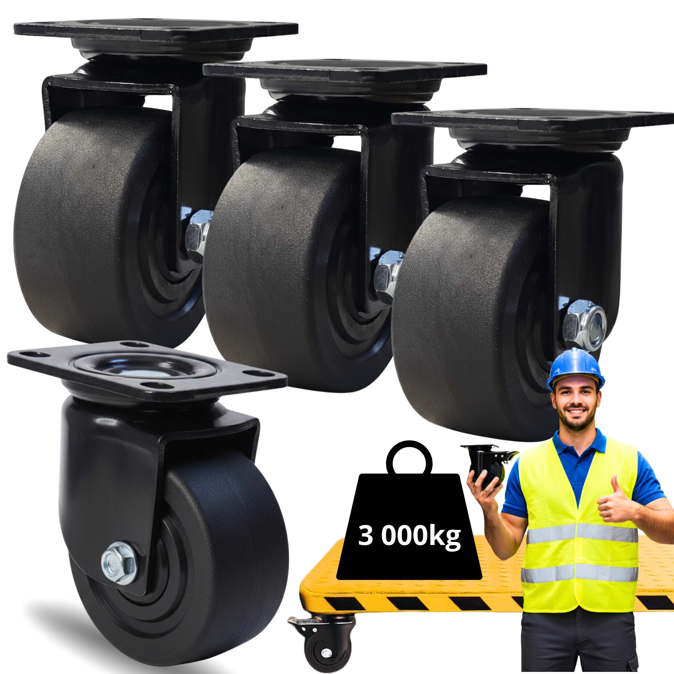 Kolieska 100 mm Otočné pre veľké zaťaženie Sada 4ks Polyuretán 3000KG Silné