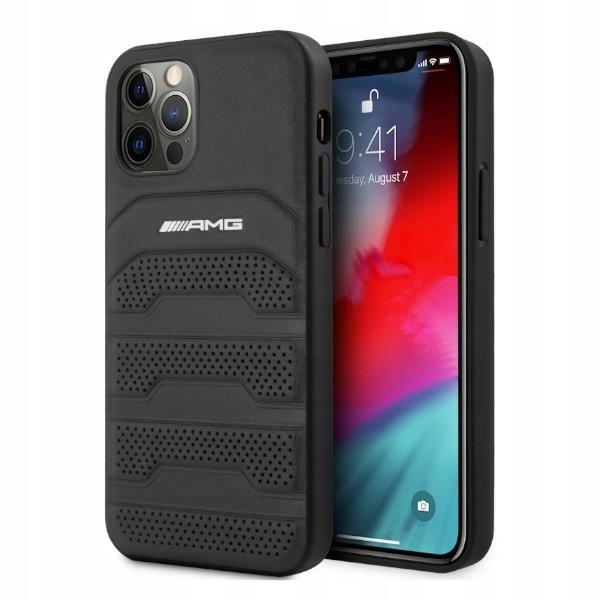 Amg AMHCP12LGSEBK Pouzdro pouzdro pro iPhone 12 Pro Max 6,7" černé kožené s prolisovaným logem