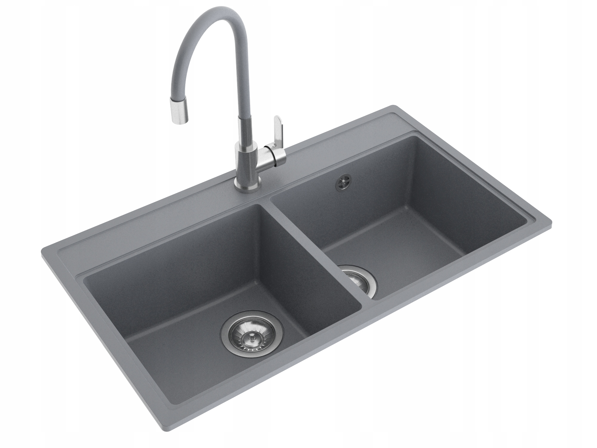 Žulový Kuchyňský Dřez Miló, Dvojitý, Šedý, Flexibilní Baterie, Sifon