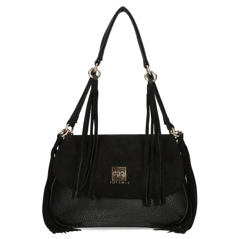Ego Kabelka Přes Rameno s třásněmi Eko Kůže Semišová černá