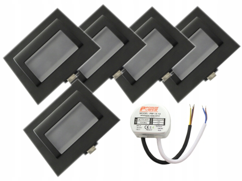 Set Halogenová Led schodišťová světla 5x napájecí zdroj