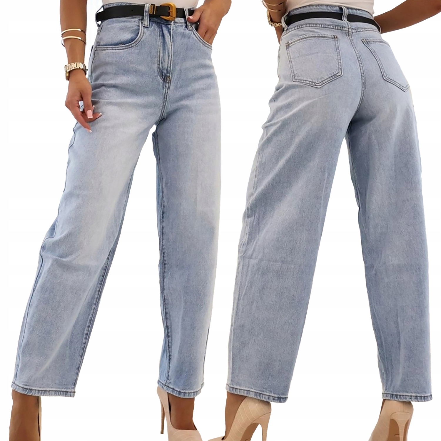 Damskie Spodnie M.sara Jeansy Mom Fit Pasek