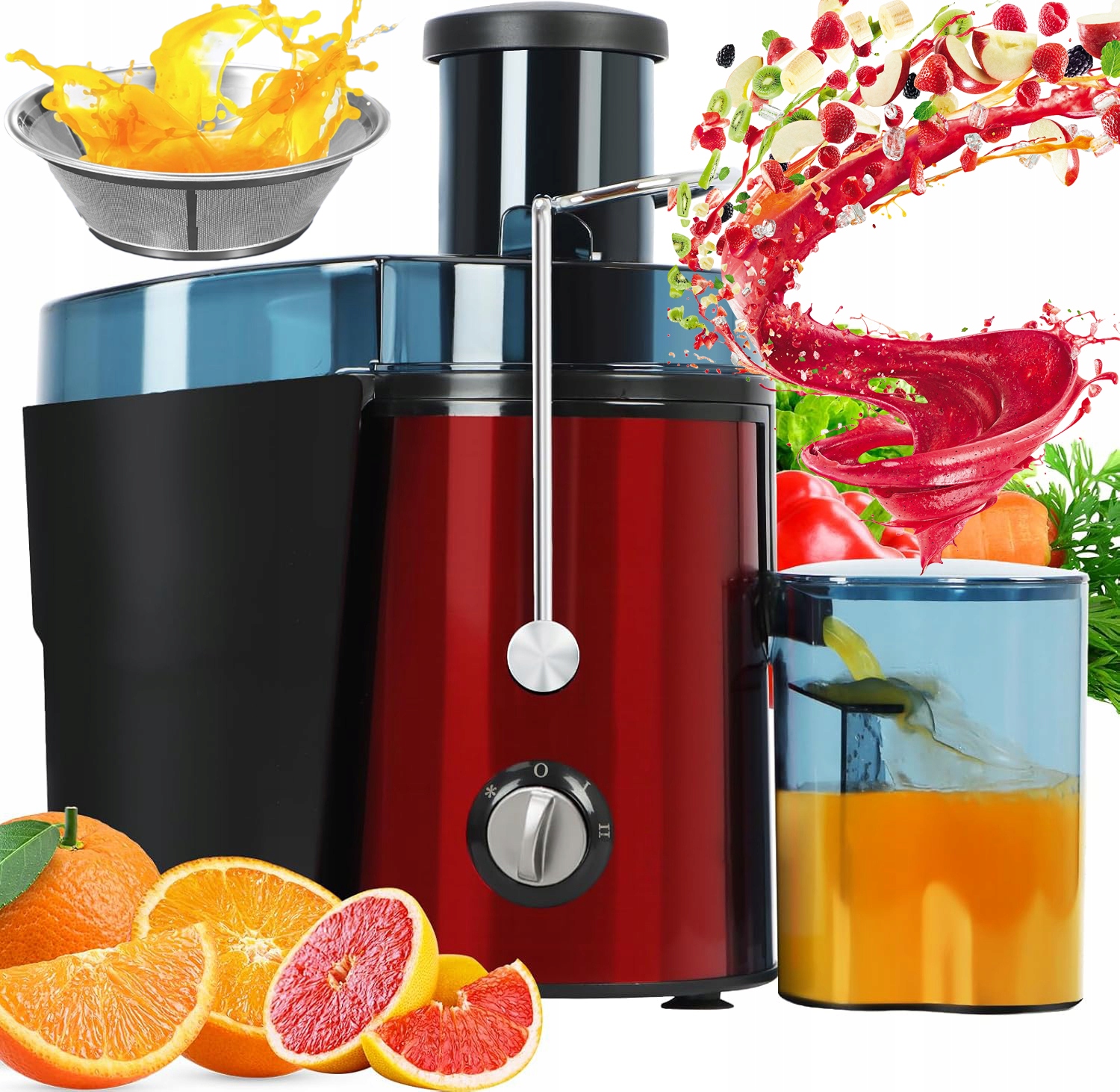 Sokowirówka Wysokoobrotowa Kerch Fruit Owoców Warzyw Otwór 70MM Czerwony