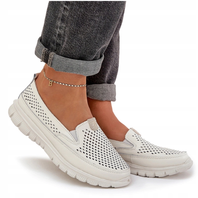 Lehké Dámské Kožené Ažurové Mokasíny Na Platformě Pohodlné Bílé 39