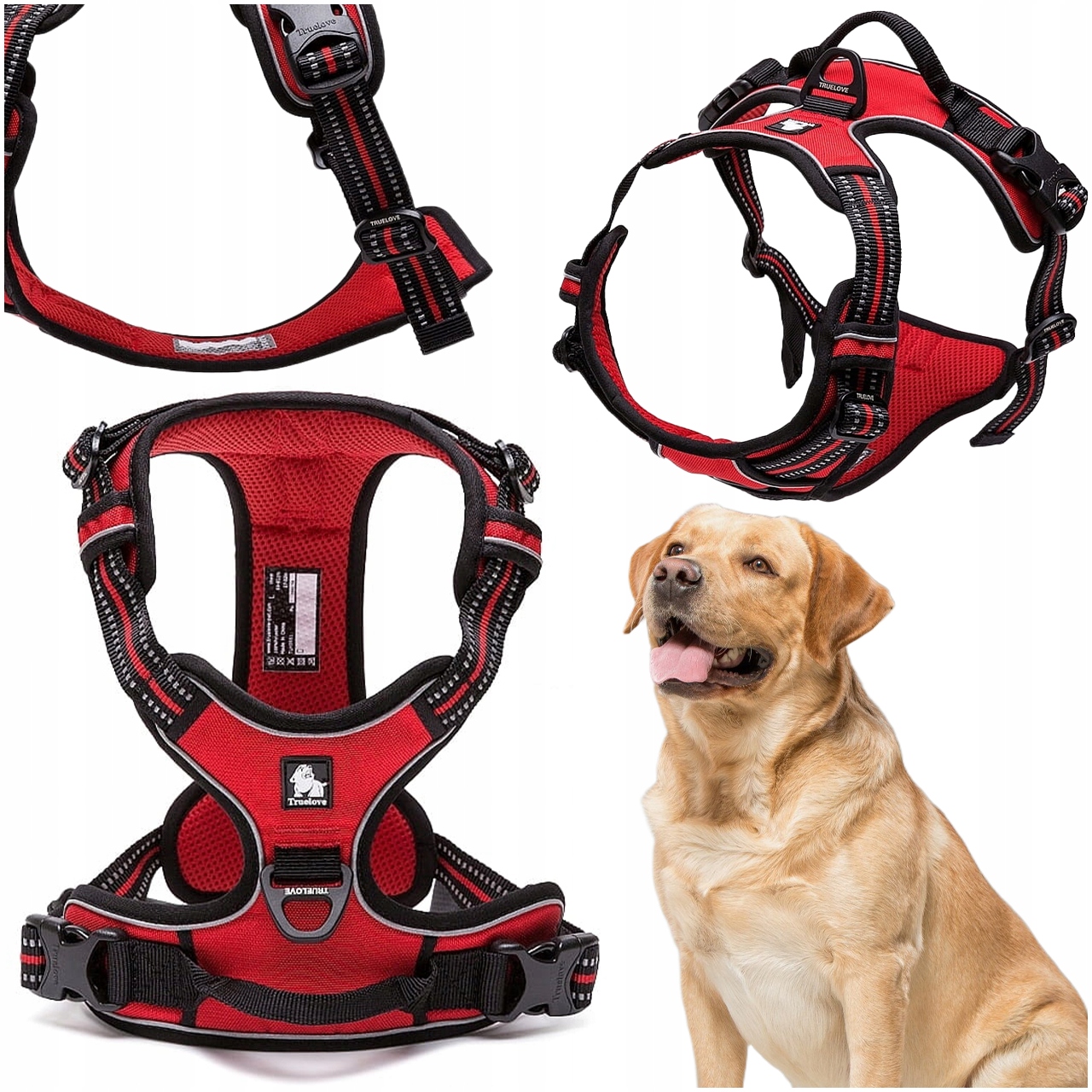 Levně Postroj Pro Psa Truelove Easy Walk Silný Odolný Reflexní Červený XL