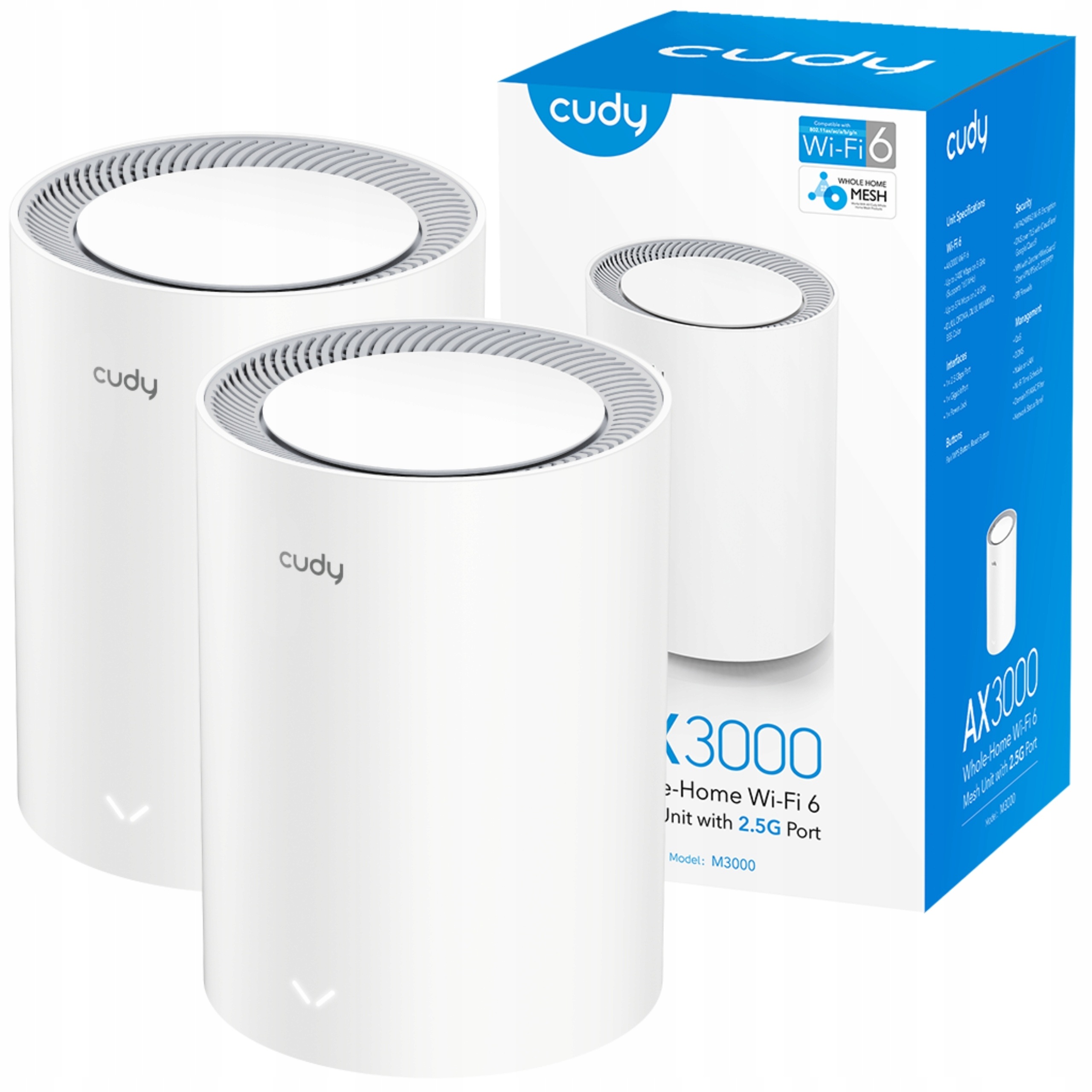 Mesh Wi-Fi router Cudy M3000 2-balenie, Wifi 6 AX3000, 5GHz Dualband, 2.5 Gigabit Lan