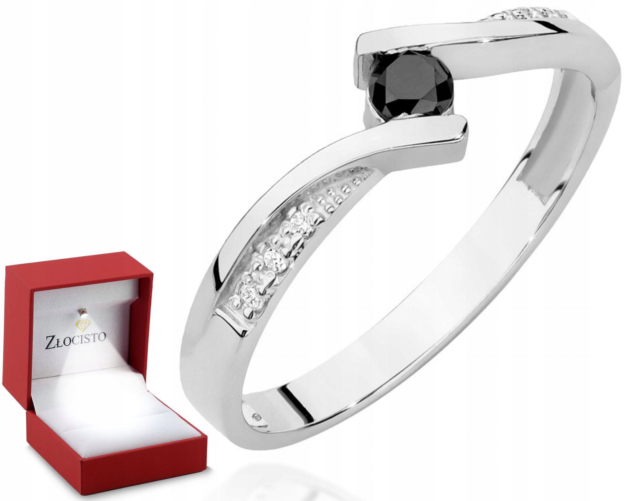 Bílé zlato Prstýnek Černý briliant gravírování 585