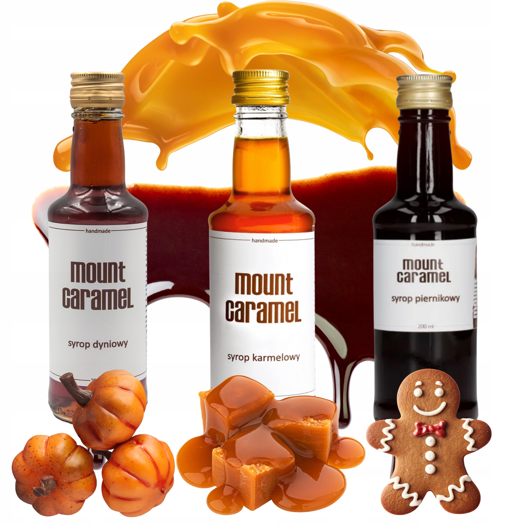 Mount Caramel MIX Syrop Handmade Karmel Piernik Dynia Dobry Syrop 3 x 200ML