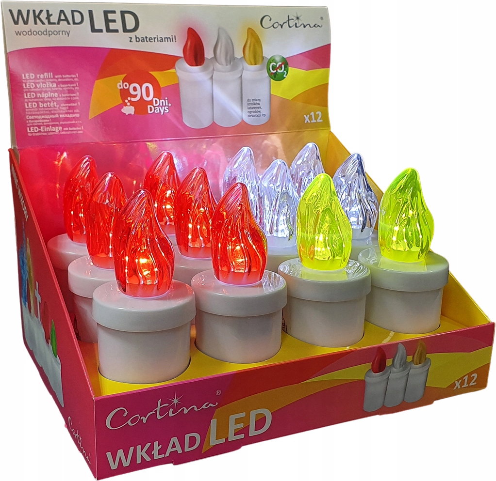 WKŁAD DO ZNICZY 12SZT LED ELEKTRYCZNY KOLOROWE