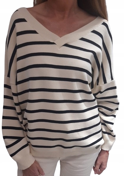 Cocomore Pruhovaný svetr 2 x Výstřih V Béžová Černá Novinka