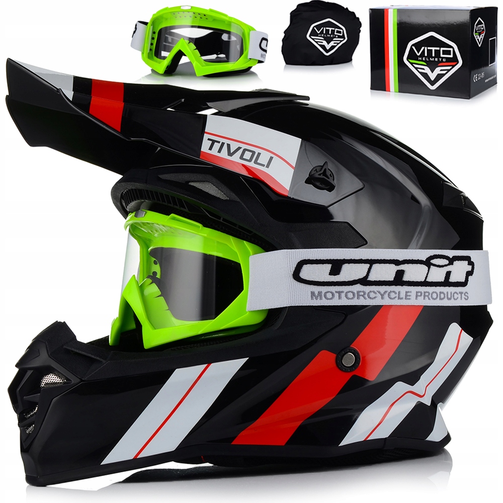 Motocyklová Prilba Vito Tivoli Red Okuliare Off-road Enduro Cross Quad