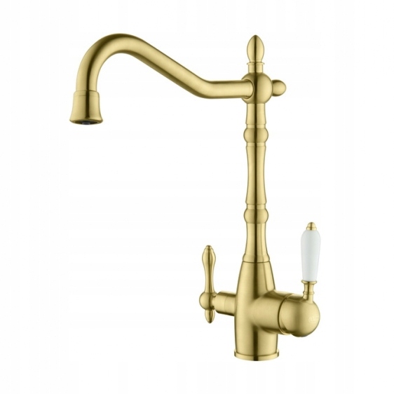 Trojcestná kuchynská stojanková batéria Blue Water, starožitná mosadz