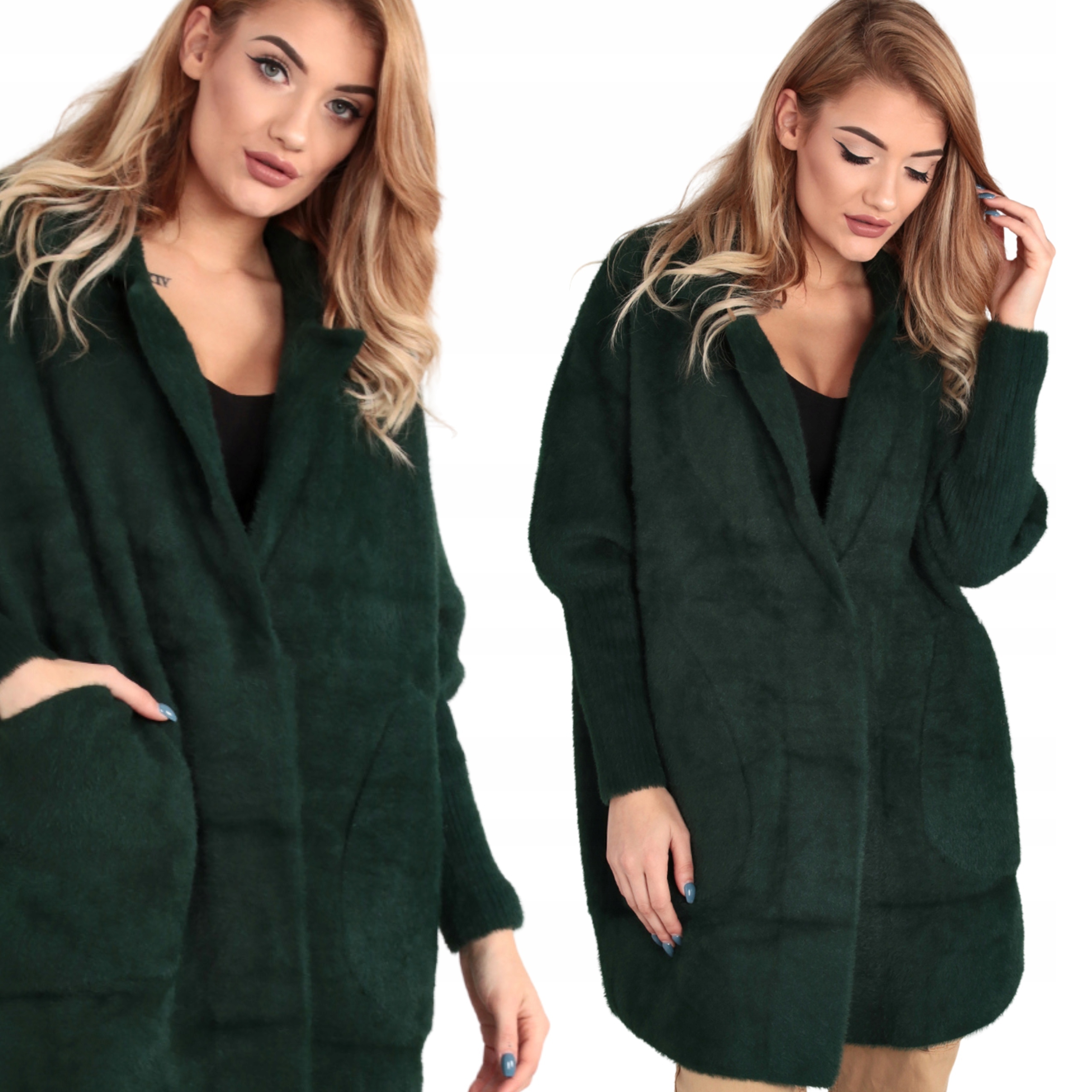 Alpaka Parka Sweter Narzutka Krótka Kołnierz Ciepła Butelkowy Zielony 1918