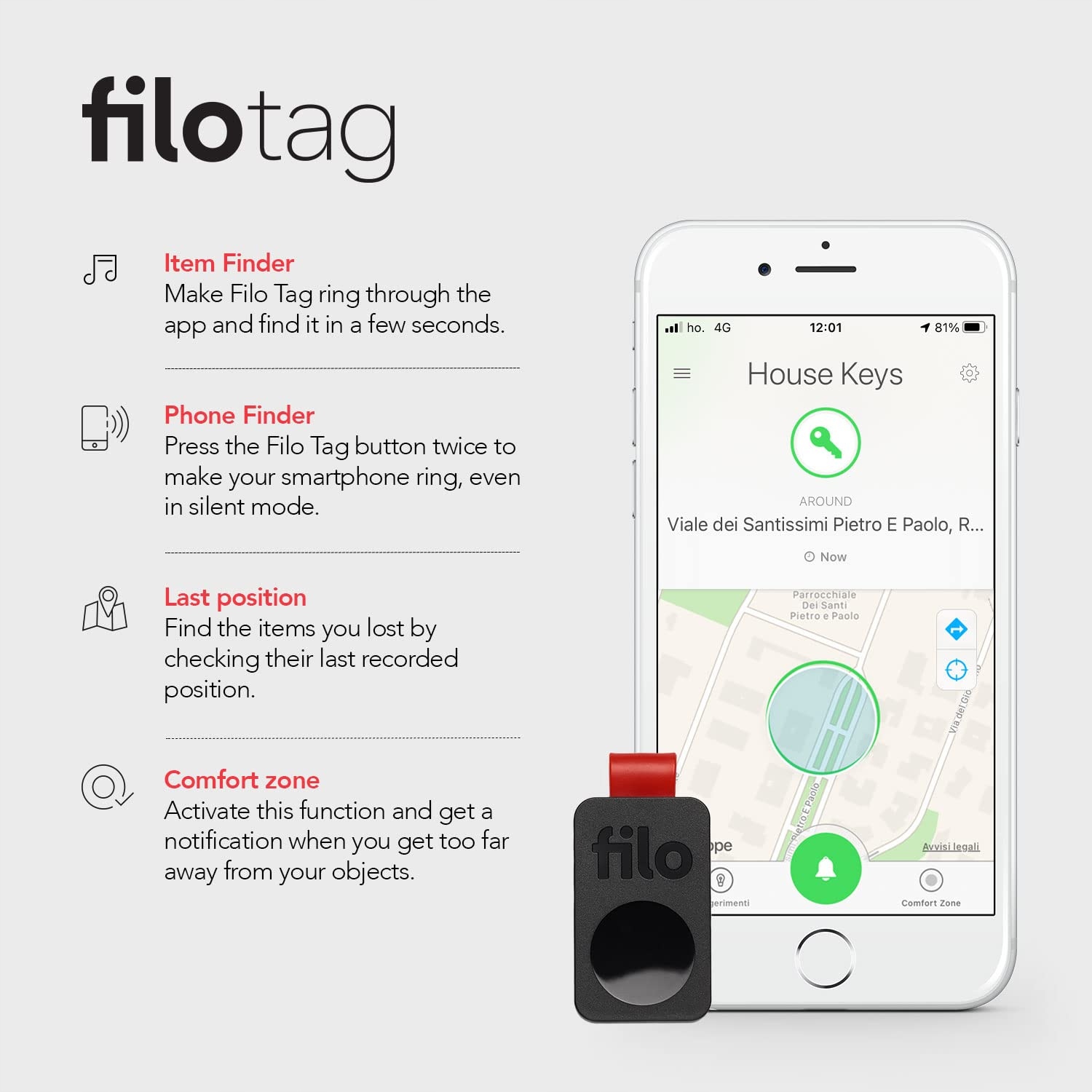 Локализатор ключей FiloTag Bluetooth Android iOS Kod producenta FiloTag