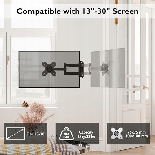 BONTEC Uchwyt Ścienny Do Monitora I TV 13-30 Cal VESA 75x75 100x100 — miniatura 5
