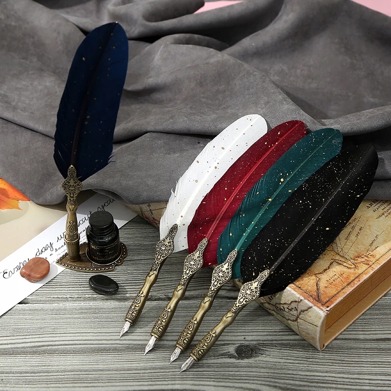 Retro Calligraphy Feather Dip Pen with 2 Nib Set Quill Fountain Writing Marka bez marki