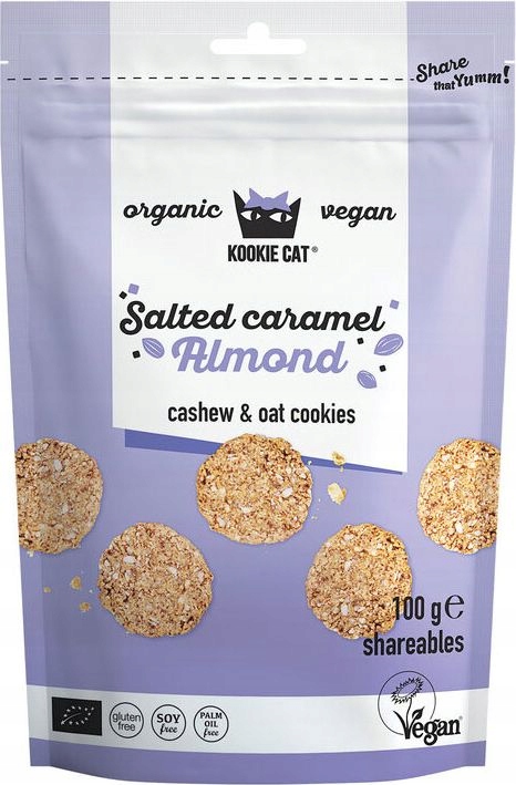Levně 4x Ovesné sušenky s mandlemi v soleném karamelu 100 g Kookie Cat Bio