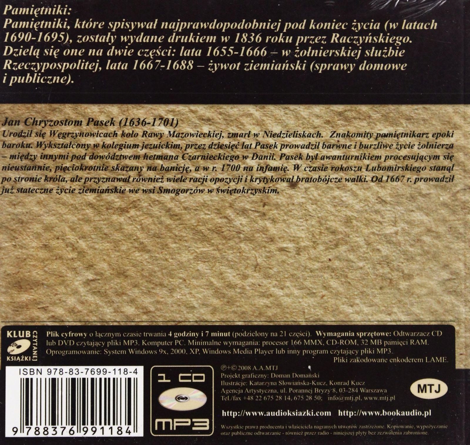 PAMIĘTNIKI - JAN CHRYZOSTOM PASEK [AUDIOBOOK] [CD-MP3] Stan opakowania oryginalne