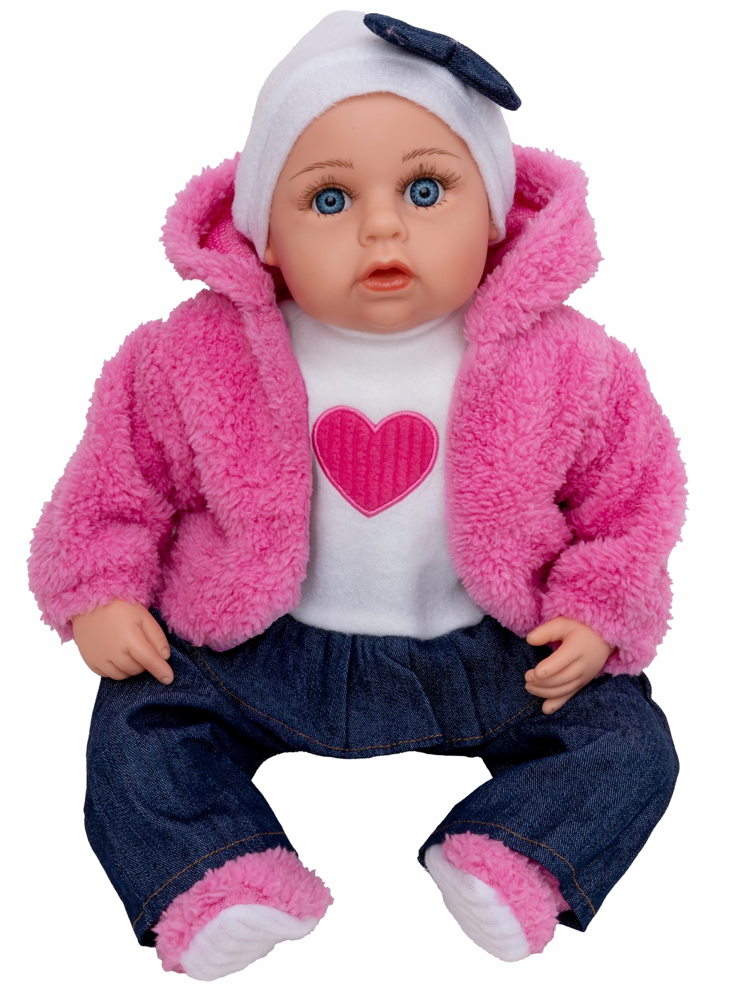 DUŻA LALKA BOBAS 45 cm mówi śpiewa po PL + SMOCZEK + BUTELKI + PAMPERSY Seria Oryginalna Lalka bobasek niemowlak Doris