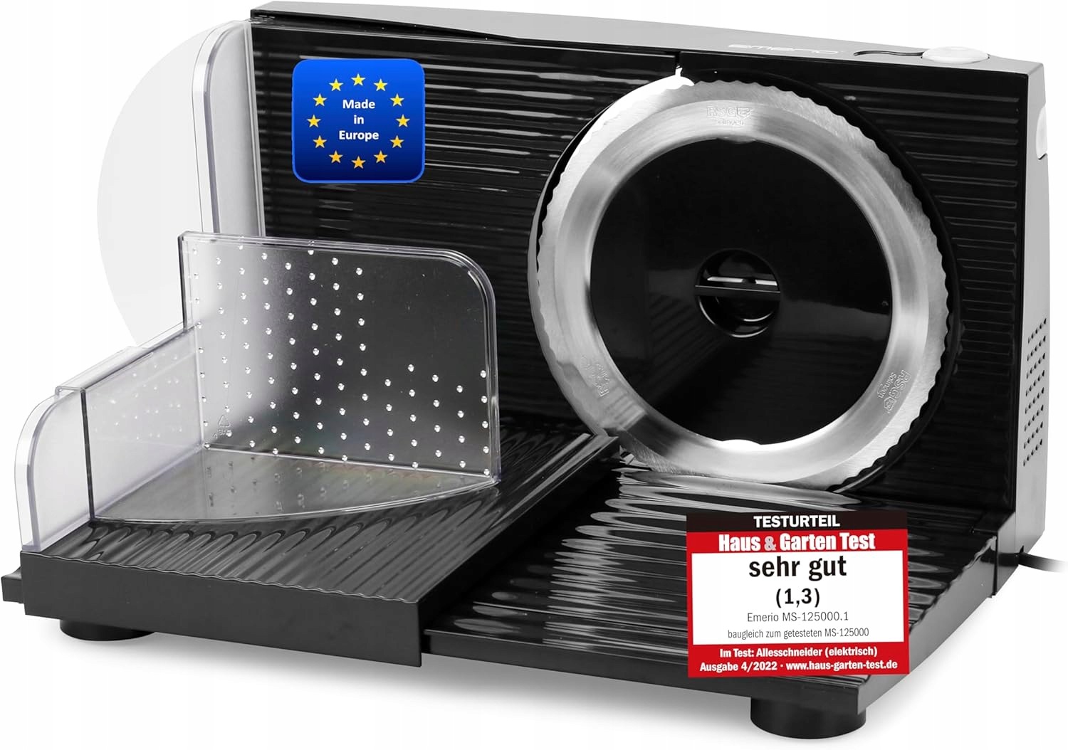 Emerio Skladací Elektrický Krájač 100 W, Čierny, Ostrý, 0 – 17 MM, Vyrobený V Eu