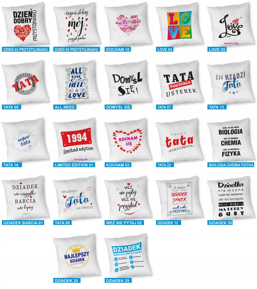 poduszka z Twoim nadrukiem wiele gotowych wzorów na każdą okazję Rodzaj do spania