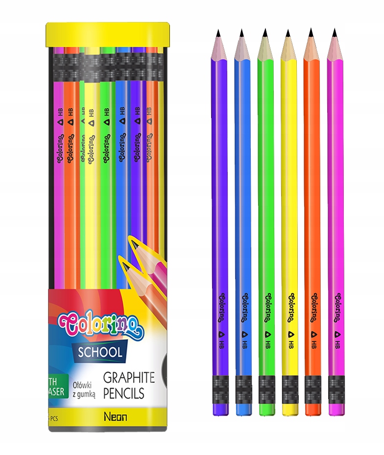 

48 x ołówek trójkątny Hb w tubie neon Colorino