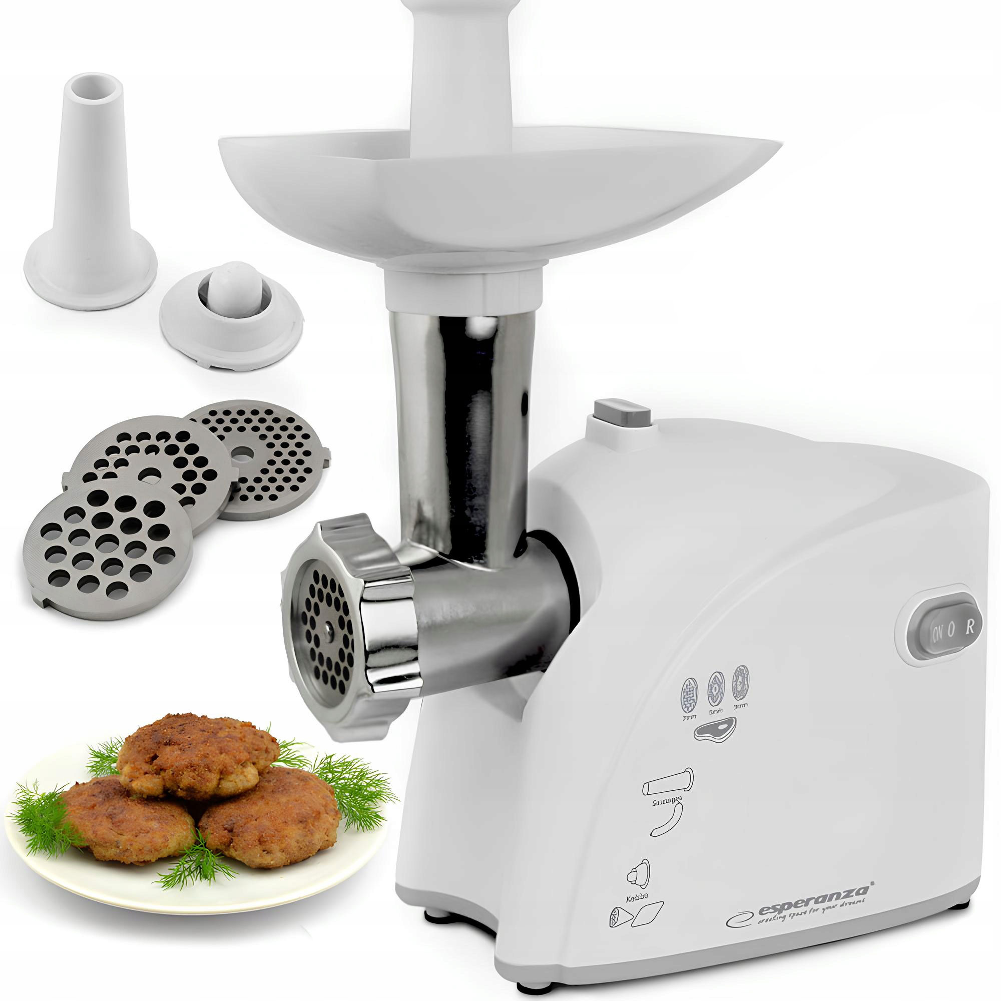 MOCNA elektryczna MASZYNKA do MIELENIA MIĘSA wyrabianie KIEŁBASY nasadki