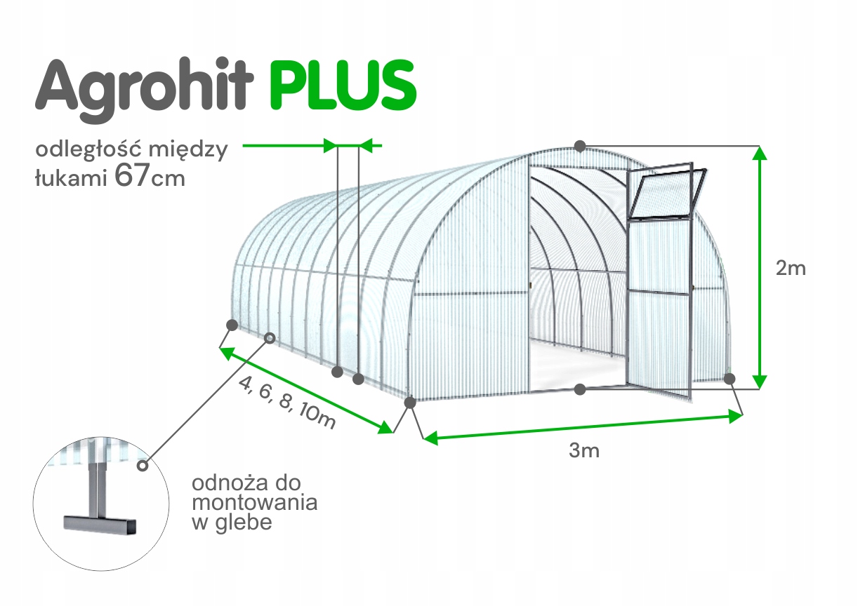 Szklarnia Agrohit PLUS 3x8m poliwęglan 6mm tunel Długość 8 m