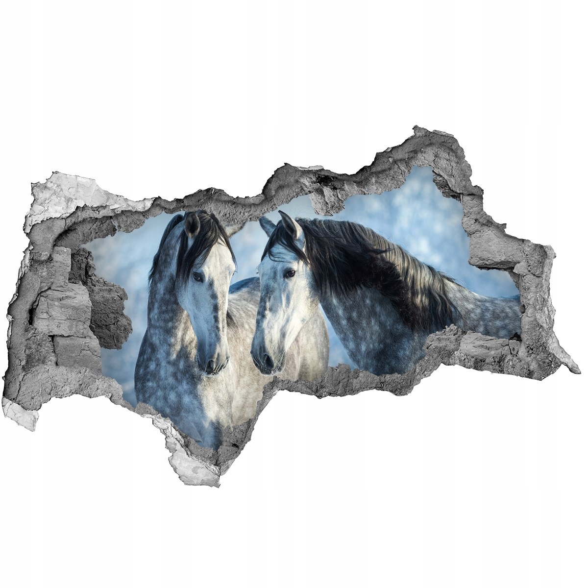 

Dziura 3d fototapeta Naklejka Szare konie zimą