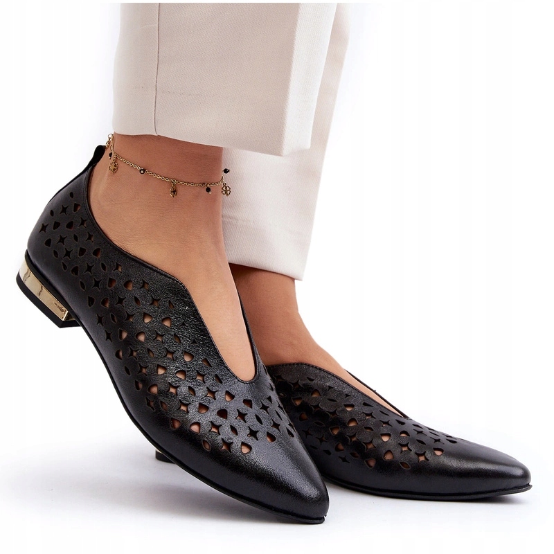 Ažurové Balerínky Z Přírodní Kůže 2883 Černé 39