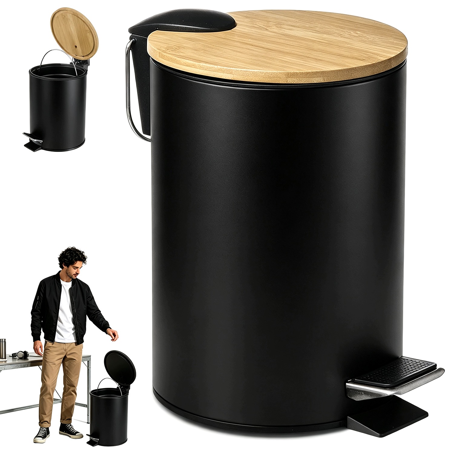Odpadkový Koš S Pedálem 3L Ocelový Bílý Kulatý Do Koupelny