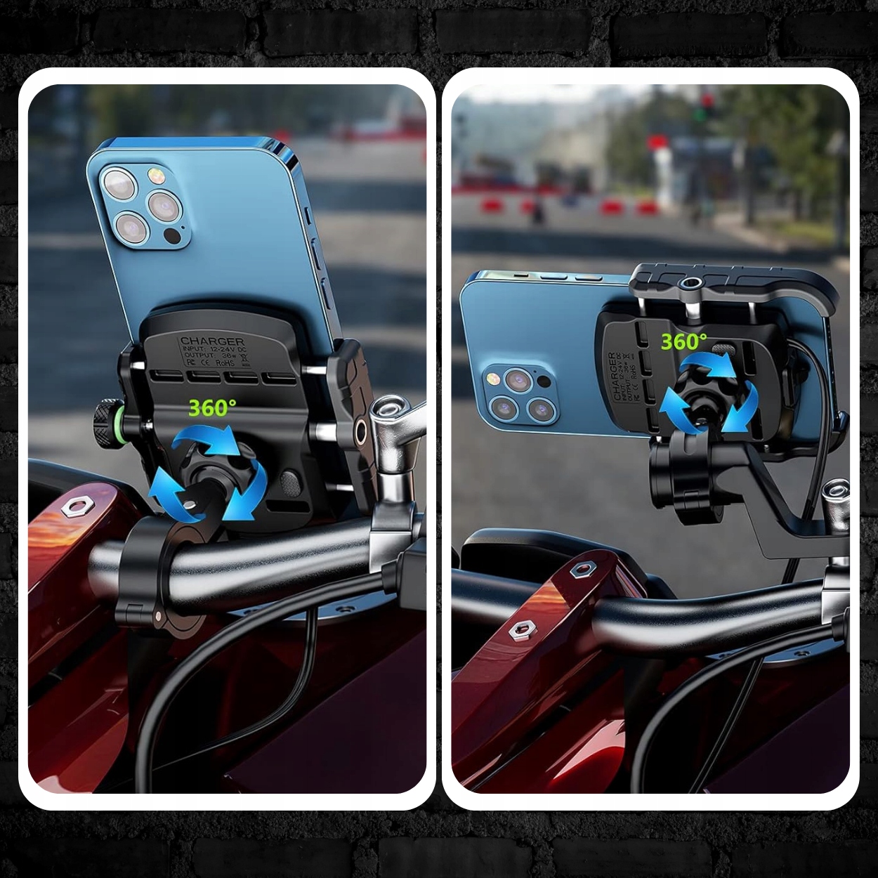 UCHWYT MOTOCYKLOWY NA TELEFON + SZYBKA ŁADOWARKA+KABEL DO TELEFONU MOTORU Numer katalogowy producenta QC 3