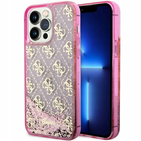 Pouzdro pro iPhone 14 Pro Max Guess Liquid Glitter 4G Růžové