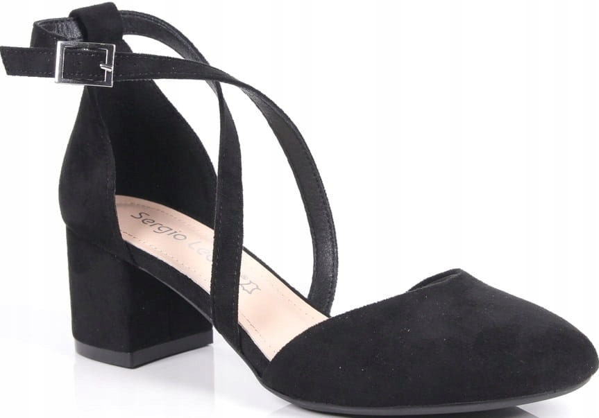 BUTY DO TAŃCA CZARNE ZAMSZOWE WYGODNE BUTY NA NISKIM OBCASIEDAMSKIE Wzór dominujący bez wzoru