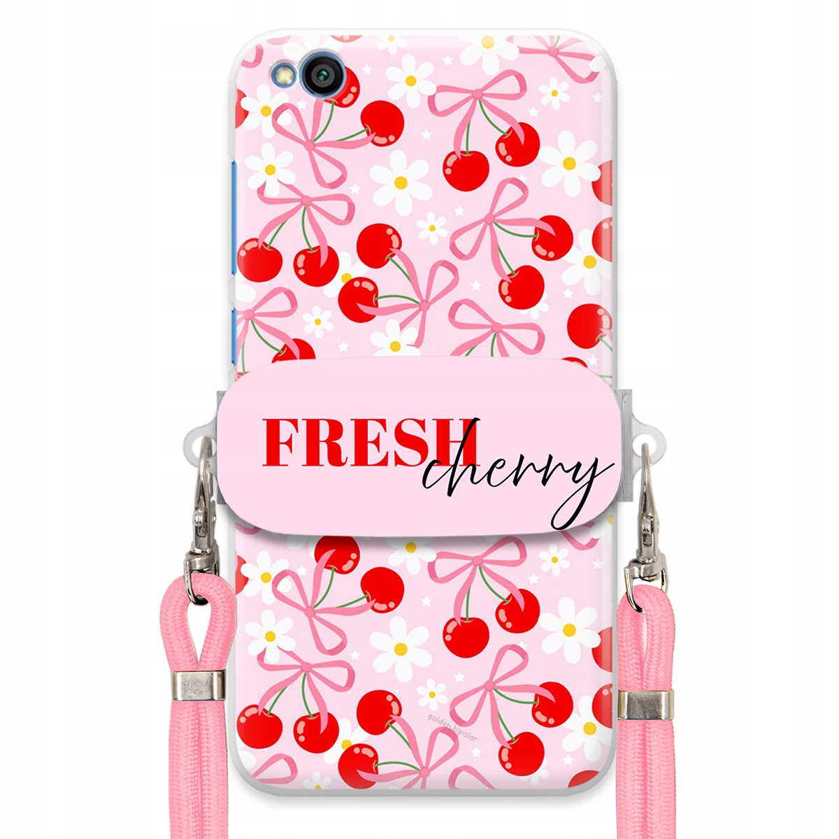 Puzdro pre Xiaomi Redmi Go Case Držiak na šnúrku Ružový Fresh Cherry Kokardy