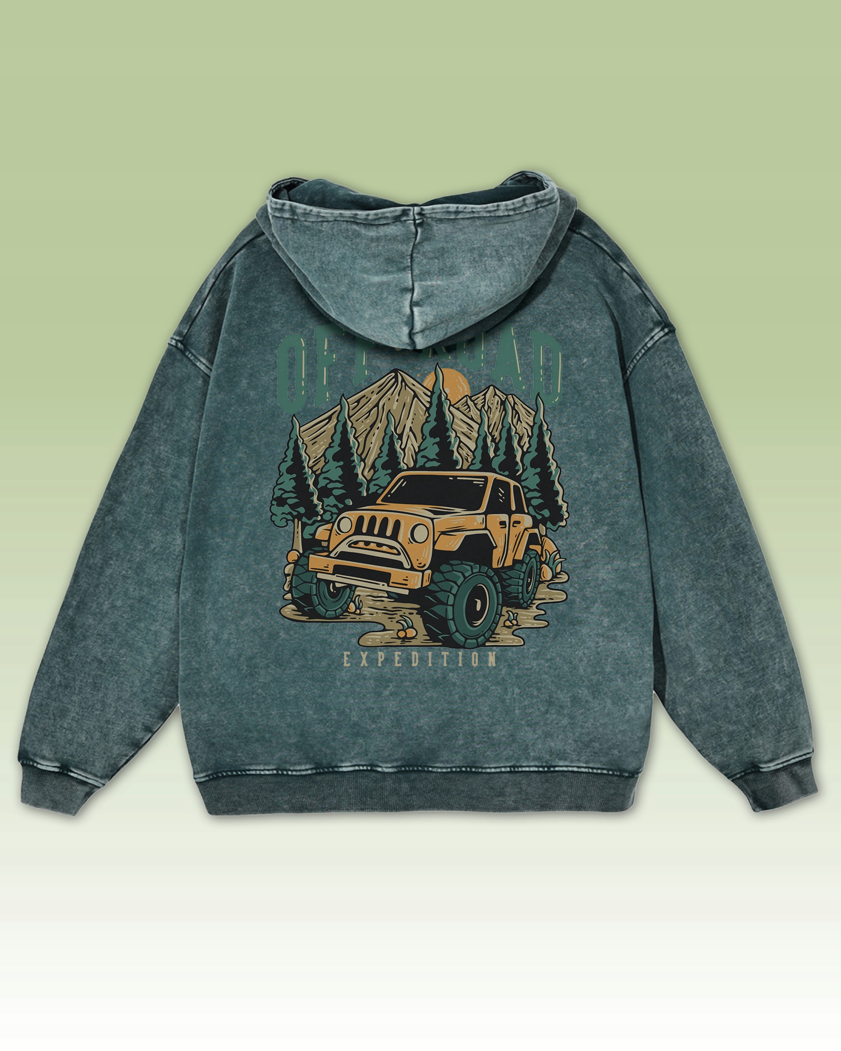 Mikina Off-Road Dobrodružství Terénní Výprava Auto Les Jeep Zelená XL