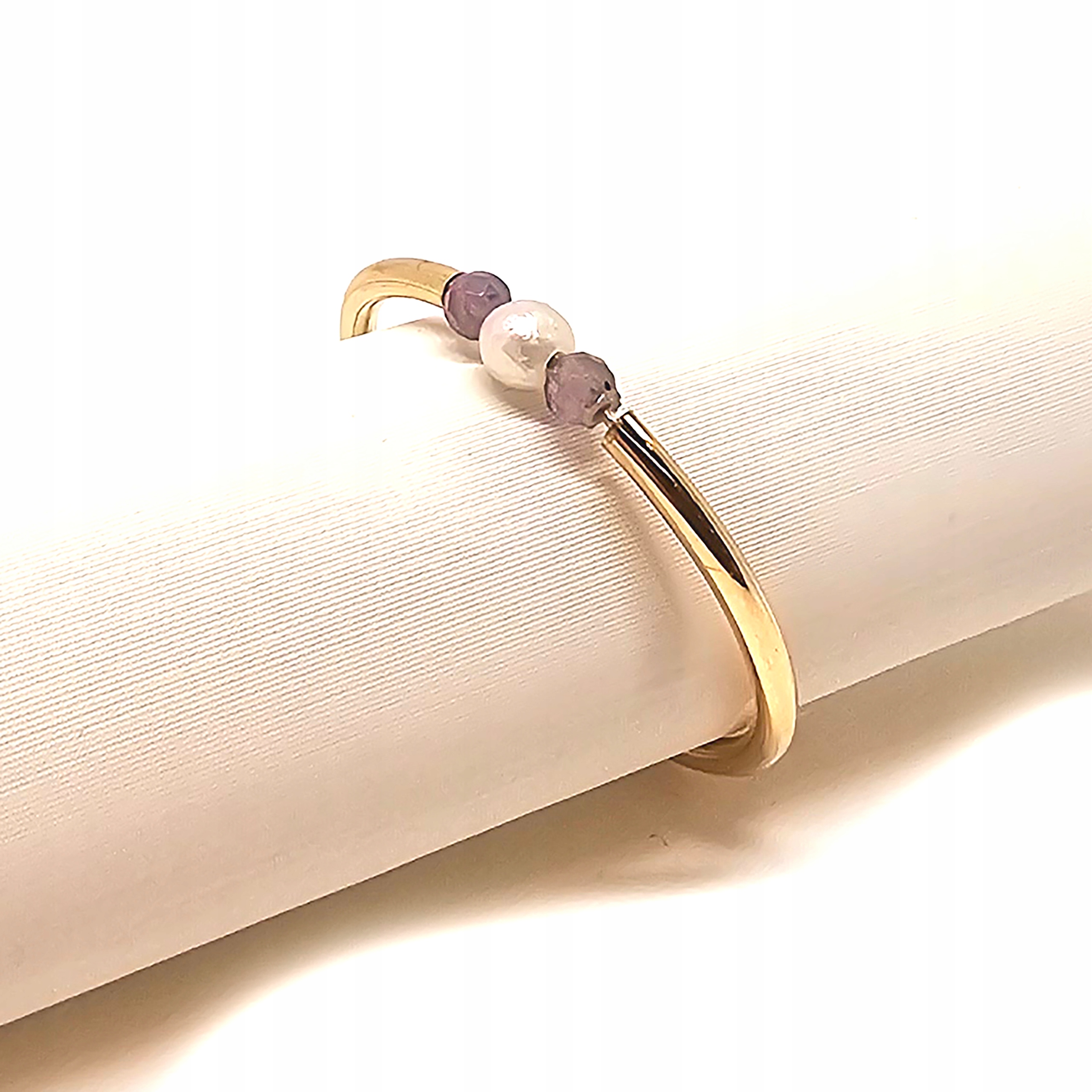 Zlatý prstýnek s ametystem a perlou, zlato 585, perla ametyst