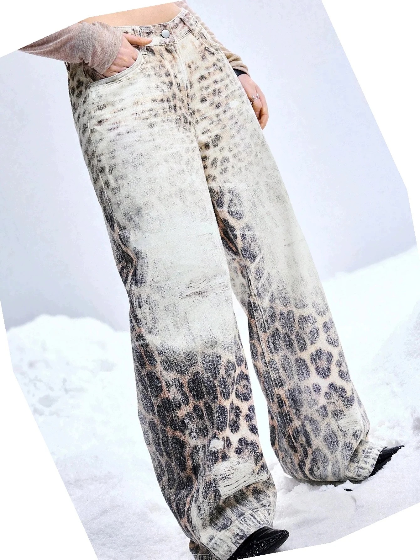 Béžové kalhoty S Leopardím Vzorem Dámské Džínové Nízký Stav Palazzo S 36