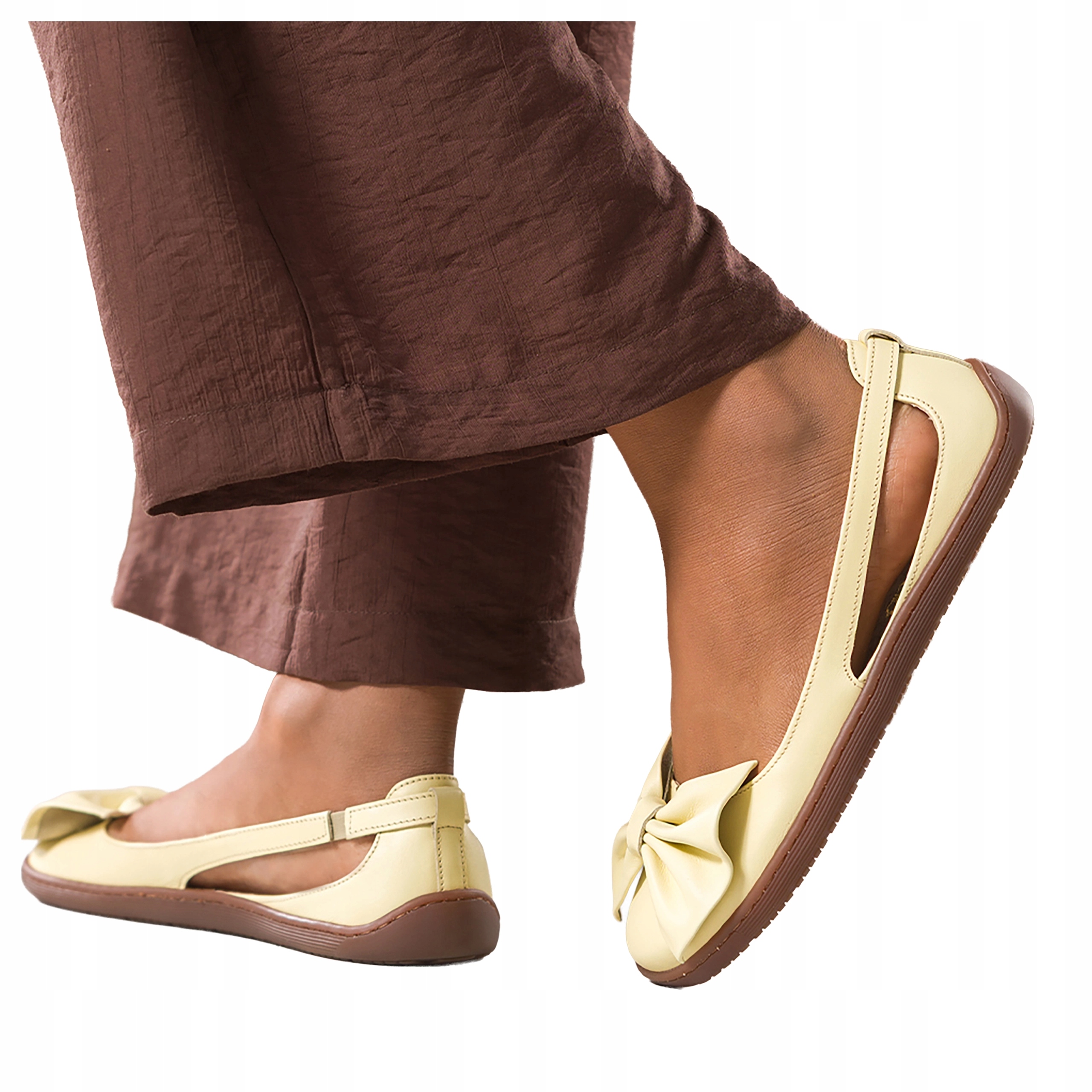 Máslové Baleríny Dámské Modní Kožené S Mašličkou Ploché Barefoot vel. 36