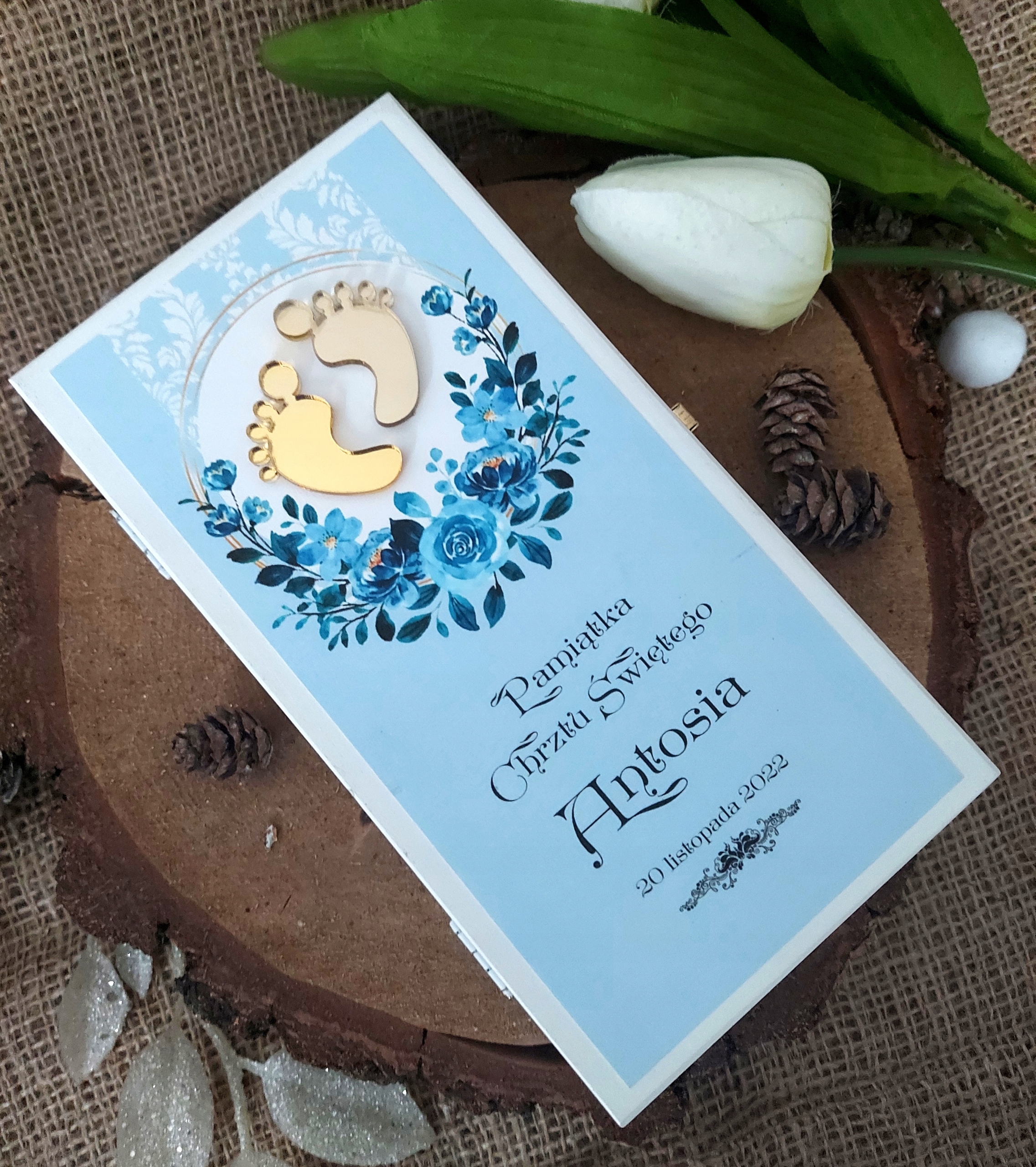 Pamiątka Chrztu Świętego pudełko na gotówkę BIAŁA Kolor biały