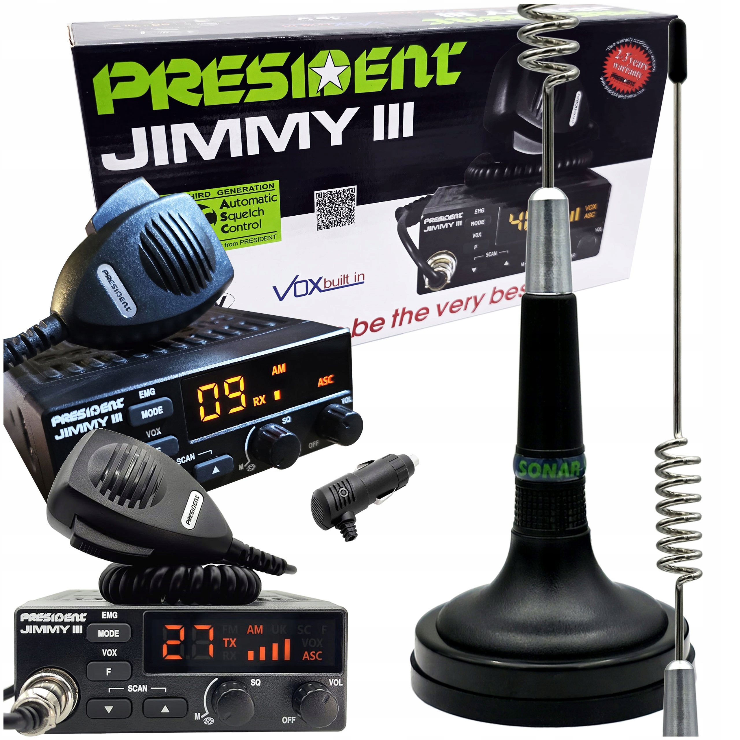 Cb sada President Jimmy III Asc anténa 33 cm krátká, diskrétní, účinná