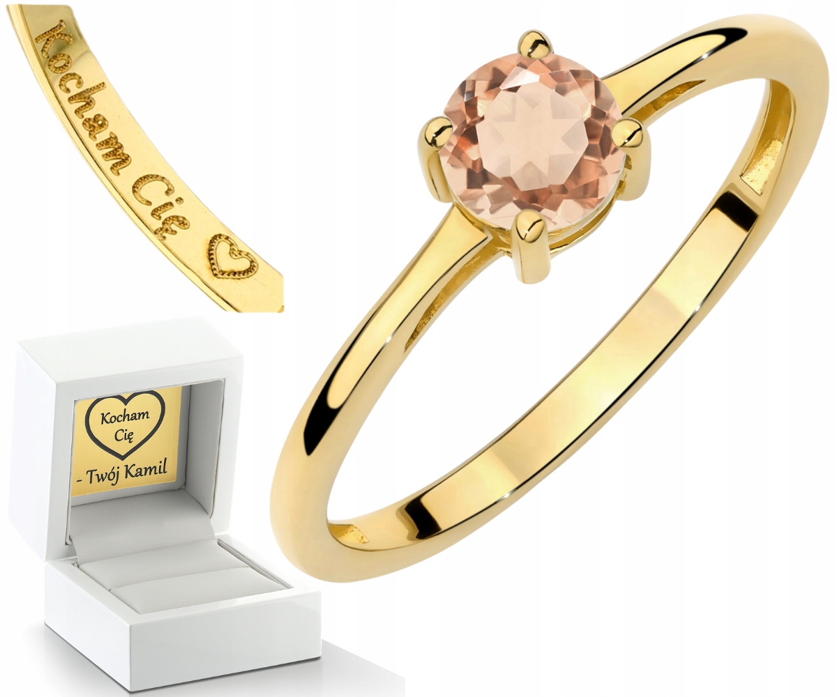 Zlatý Prstýnek Přírodní Kámen Morganit Zlato 585 Dárek Gravírování