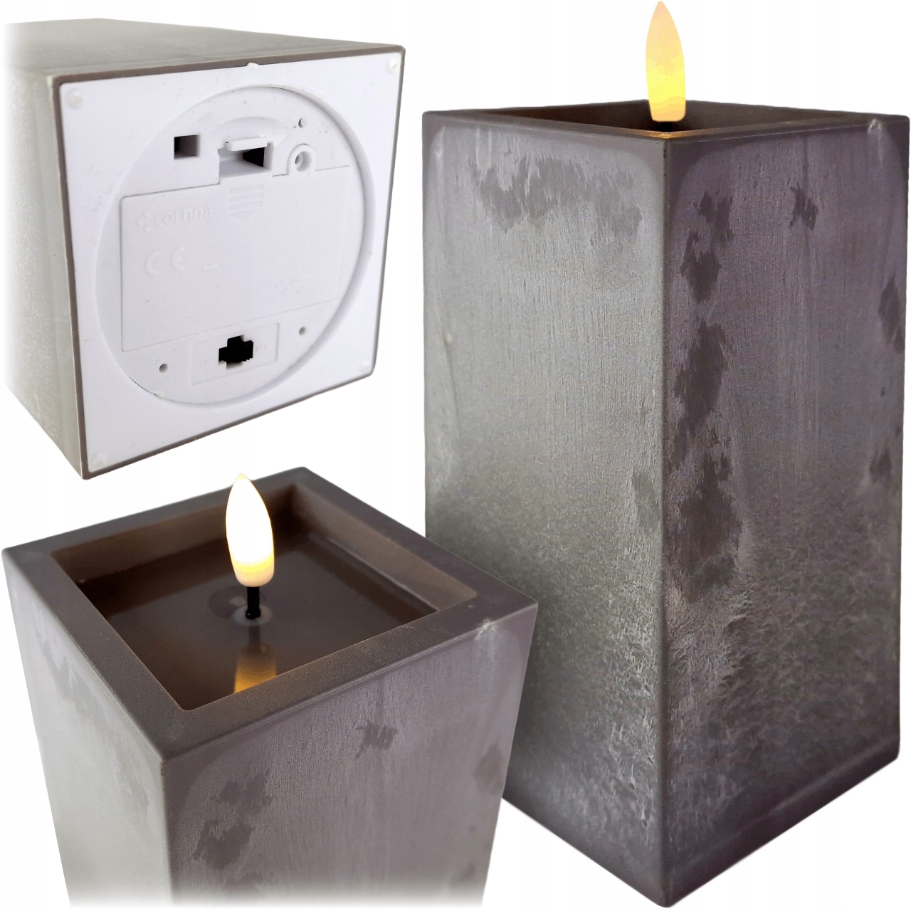 Świeca LED efekt betonu KWADRAT – dekoracyjna lampka LED 8 cm x 15 cm